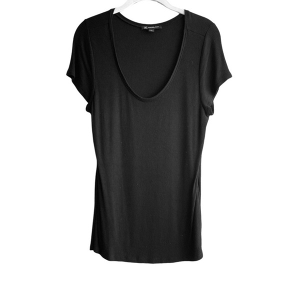 INC International Concepts Short Sleeve Tee Scoop Neck Thin Ribbed Black Size L - Picture 1 of 8